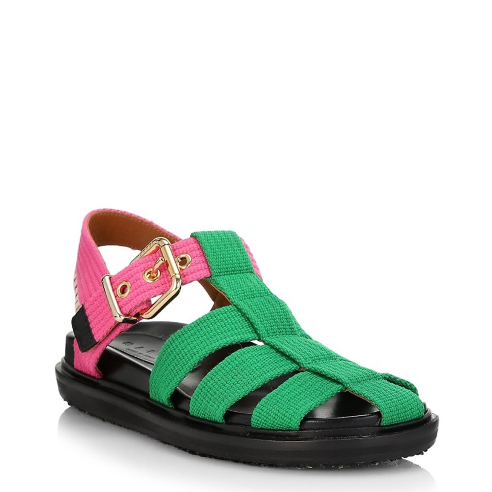 MARNI Fussbett Fisherman Sandal Woven Cotton Pink and Green US Women’s Size 6.5